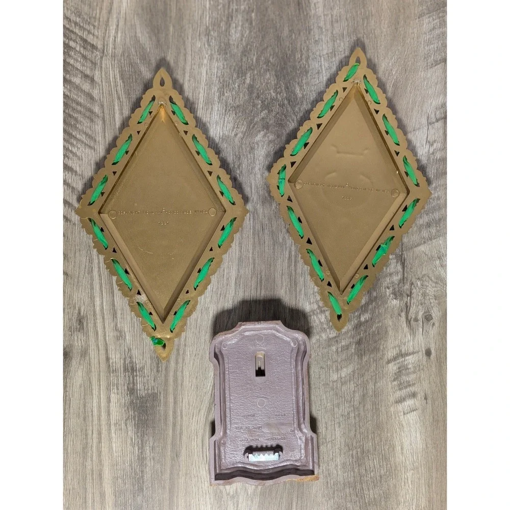 Vintage Homco 1971‎ Gold Green Velvet Lyre Torch Wall Plaques Bracket Set of 3